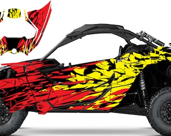 CANAM Attack Red - UTV Graphics Kit, CanAm Decals, Utv Stickers, Custom UTV Decals, Number plate, Race Sticker