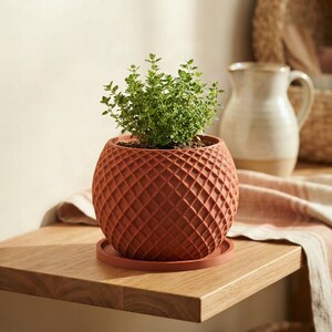 Lattice Planter – Terracotta 3D Printed Plant Pot, Modern Indoor Planter, 9cm Nursery Pot Cover, Geometric Houseplant Pot, UK Made