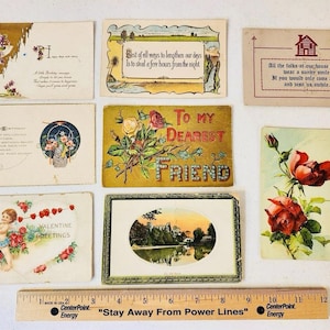 Lot de 8 cartes postales vintage avec amis et amour avec de vrais messages en cursif