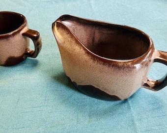 Vintage FRANKOMA Pottery Plainsman Pitcher And Mug In Brown Satin