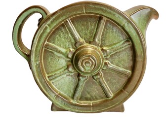 Frankoma Plainsman Green Wagon Wheel Tetera 94T 4-6 tazas Western Country