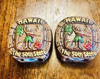 Tiki Aloha Hawaiian 50th State ceramic salt and pepper shakers Square Shape Hula