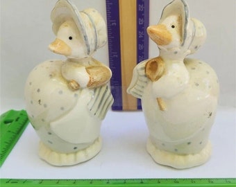 Vintage Fitz And Floyd Kitchen Lady Geese Cooks Salt and Pepper shakers