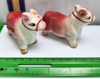 Vintage Hereford Cattle Steer Cerámica 50s Era Salt and Pepper Shakers - Japón