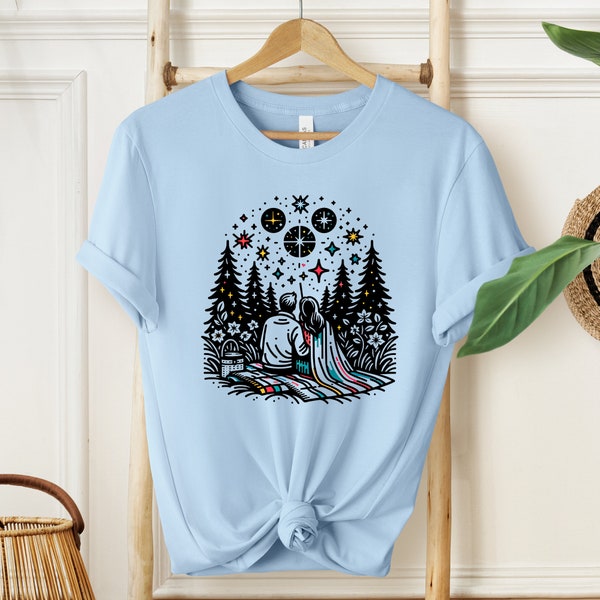 Sternenklare Nacht Paar T-Shirt, romantisches Camping unter Sternen T-Shirt, gemütliches Wilderness Love Shirt, Unisex Grafik T-Shirt, Valentinstag Geschenk T-Shirt