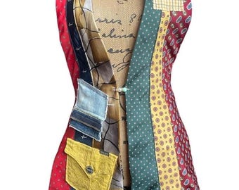 Necktie Vest, Size S-XL, Whimsical One Size Fits Most, Necktie Vest, Unique Tie Tunic, Beaded Pin Closure, Back Bow Tie