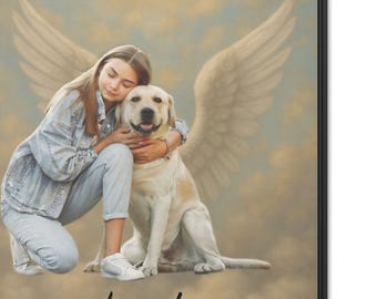 Retrato personalizado em memória de animal de estimação: tela de perda de cachorro com asas de anjo