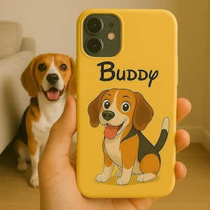 Happy Tails Phone Case – Custom Beagle Cartoon + Name – Fun Gift for Pet Lovers with Paws-onality