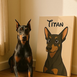 Custom Doberman Portrait From Photo - Personalized Cartoon Dog Art | Digital Download, Poster Print or Canvas Gift for Pet Lovers
