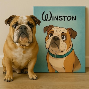 Custom English Bulldog Portrait - Cartoon Style Dog Illustration | Digital Download, Poster or Canvas Wall Art Gift for Pet Owners