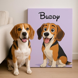 Custom Beagle Portrait - Cartoon Style Dog Art | Personalized Digital File, Poster Print or Canvas Gift for Pet Lovers