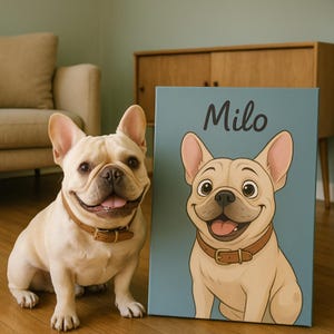 Custom French Bulldog Portrait - Personalized Cartoon Style Dog Art | Digital Download, Poster or Canvas Gift for Dog Owners