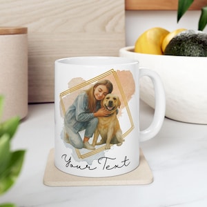 Custom Watercolor Dog & Owner Portrait Mug: Personalized Pet Lover Gift