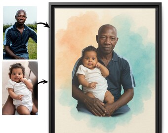 Custom Watercolor Grandpa and Grandchild Portrait from Photos (Digital Art