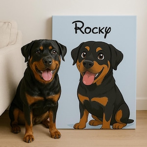 Custom Rottweiler Dog Portrait - Cartoon Style Pet Illustration | Personalized Digital, Poster or Canvas Gift for Dog Lovers
