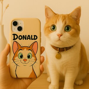 Custom Cat Portrait Phone Case - Personalized Pet Illustration iPhone , Samsung , Google pixel Cover with Pet Name - Gift for Cat Lovers