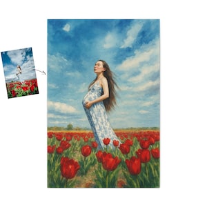 Aquarell Mutterschafts Portrait von Ihrem Foto - Blumen Schwangerschaft Illustration - Digital, Poster oder Leinwand Geschenk für werdende Mütter