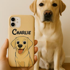 Custom Cartoon Dog Portrait Phone Case – Custom Labrador Cartoon + Name – Loyal Dog Gift for Pet Parents
