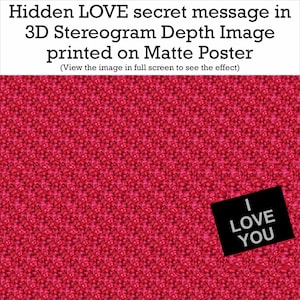 Hidden LOVE secret message in 3D Stereogram Printed Matte Poster - 3D phrase without glasses - Magic Eye Depth illusion - Valentine Gift