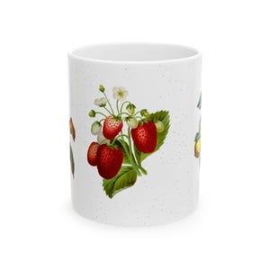 Vintage Strawberry Ceramic Mug, Perfect for Tea Lovers, Fruit Lover Gift, Kitchen Decor, Coffee Mug for Summer