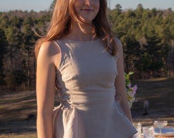 Linen Peplum Top | Elegant Linen Top | Adjustable Blouse | Fitted Blouse | Made in USA