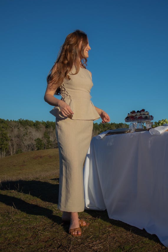 cream linen pencil dress Linen Pencil Dress In Brown