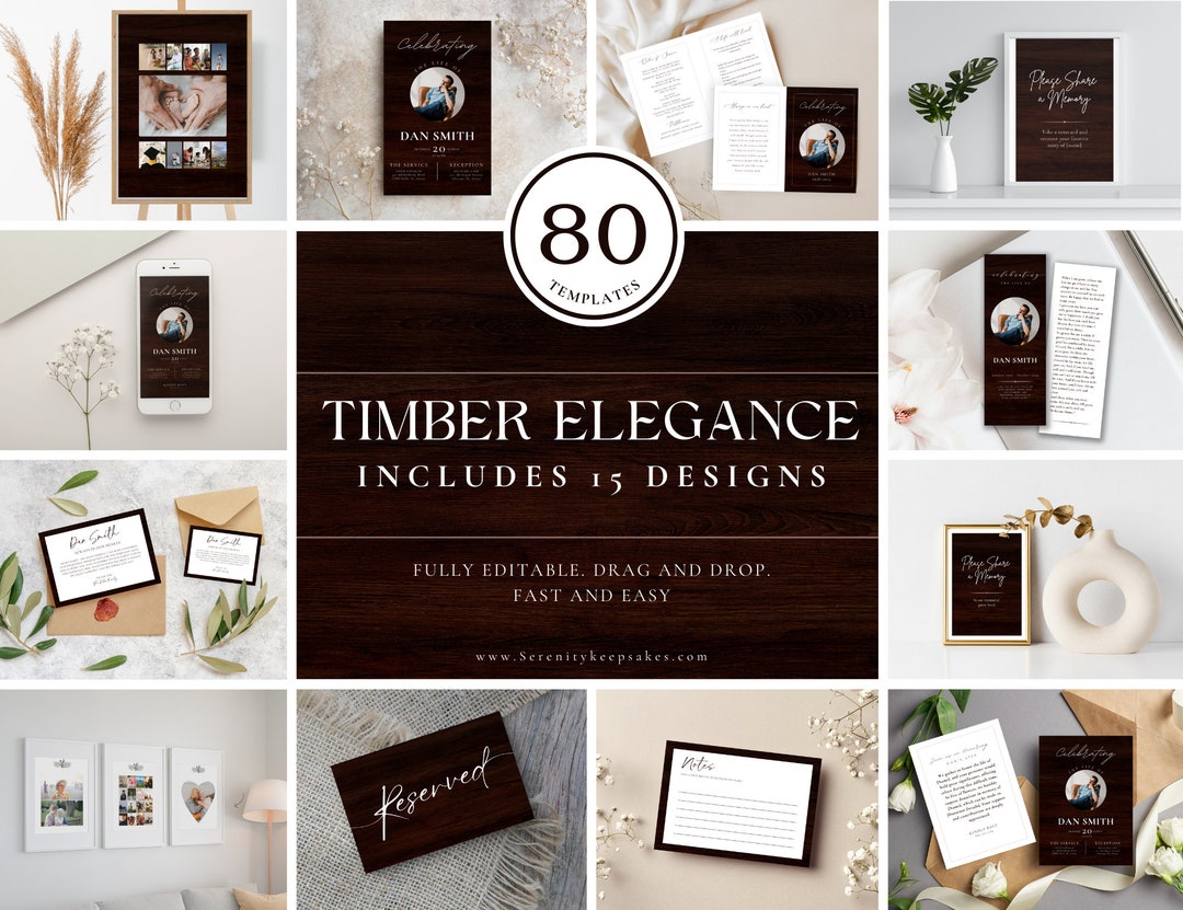 Editable Funeral Bundle for Him Dad Brother Wood Editable Template ...