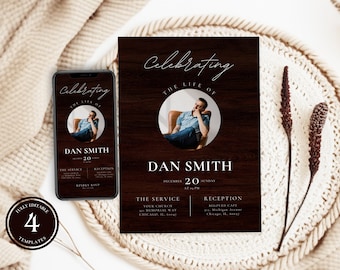 Editable Funeral Invite Bundle For Him | Dad | Brother | Canva Template | Celebration of Life | Funeral Set | Customizable Memorial | F15