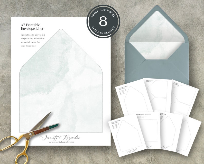 Envelope Liners Bundle Minimal Grey Watercolor Canva Template Celebration of Life Stationary set Customizable Template F17 image 1