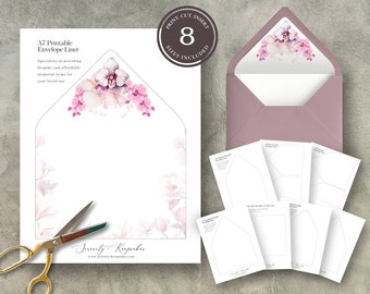 Envelope Liners Bundle | Orchid Blooms  | Canva Template | Celebration of Life | Stationary set |  Customizable Template | F23