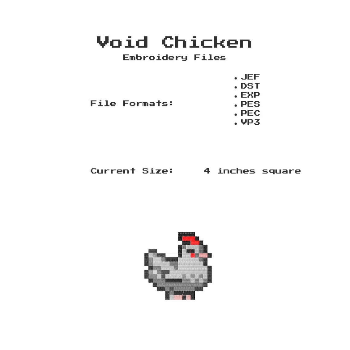 Stardew Valley Void Chicken Embroidery Design Files - Etsy