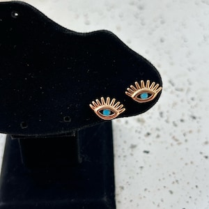 Eye Gold Stud Earrings, Tiny Eye Earrings, Stud Earrings, Dainty Gold Earrings, Petite Eye Earrings, Perfect For Everyday, Blue Eye Earrings