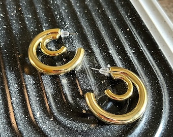 Gold Huggie Hoop Earrings, Dainty Minimalist Style