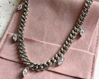Chain Silver Necklace Marquise Diamond, Chain Necklace, Silver Necklace, Trendy Necklace, Marquise Necklace, Dainty Necklace, Gift For Her