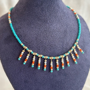 Beaded Necklace, Turquoise Beaded Necklace, Boho Necklace, Minimalist Necklace, Gold Beaded Necklace, Minimalist Necklace, Summer Necklace