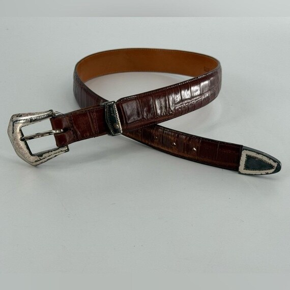 VTG 1990s Ann Taylor Made in Italy Crocodile Embossed Leather Belt L Dark Brown Crocodile Embossed Leather Belt | Le Alfré main image 3