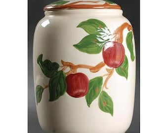 Pote de biscoitos Franciscan Apple com tampa, marca de televisão, EUA, 1964, em excelente estado.