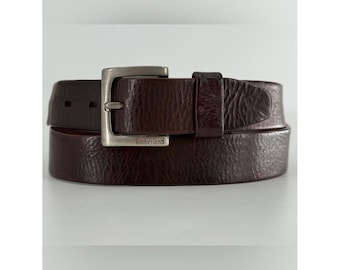 Cintura vintage in pelle marrone scuro usurata, taglia 40