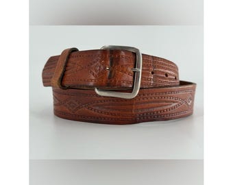 Cintura vintage Western Boho in pelle marrone chiaro, taglia 38