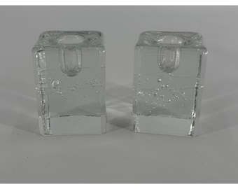 2 candelabros cuadrados de cristal ICE de Iittala Arkipelago Timo Sarpaneva Finlandia