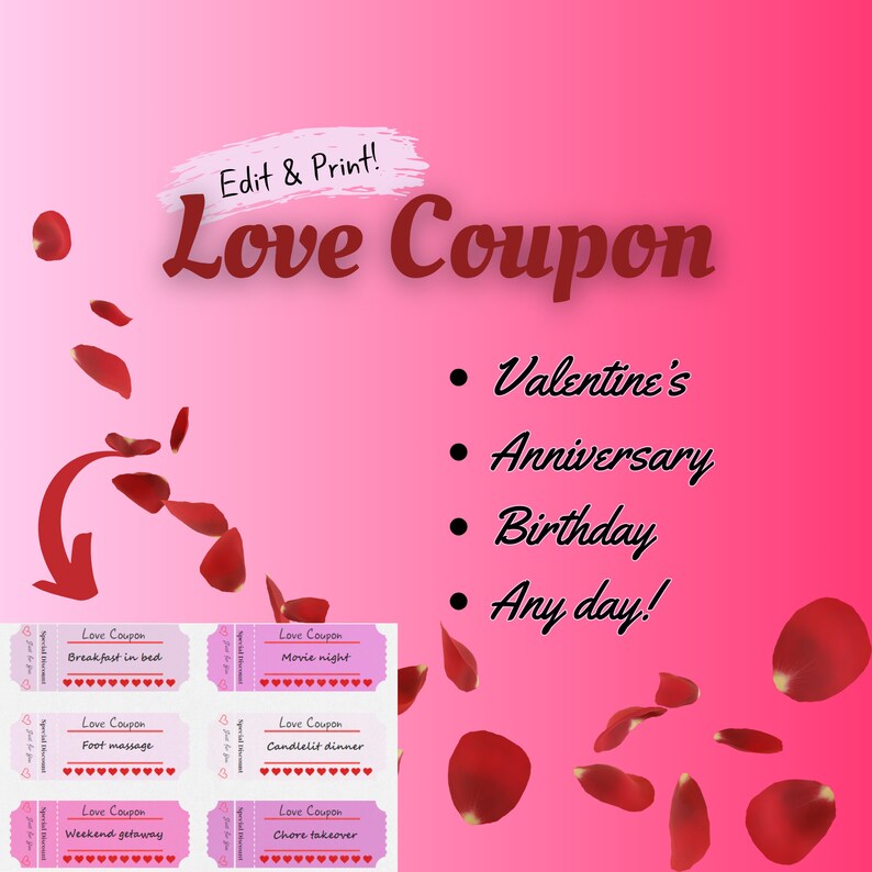 Love Coupons Galore Printable Tokens of Romance Etsy