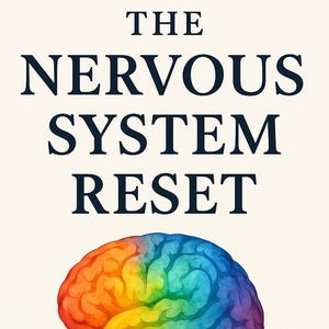 以下が含まれることがあります： 「The Nervous System Reset」というタイトルの本の表紙。水彩画で描かれたカラフルな脳のイラストが特徴です。本のサブタイトルは「How to Rewire Your Brain, Restore Balance, and Feel Safe Again」で、Tiffany Banks-Parker著です。