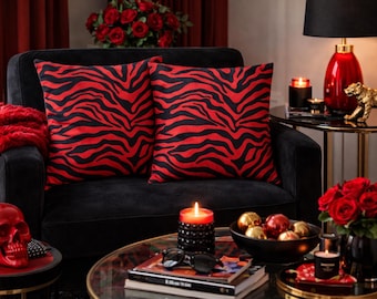 Red Zebra Print Pillow Covers, Set of 2, Modern Accent Pillows (16x16 inches)