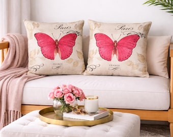 Juego de fundas de almohada con diseño de mariposas, París, Francia, 40,6 x 40,6 cm.