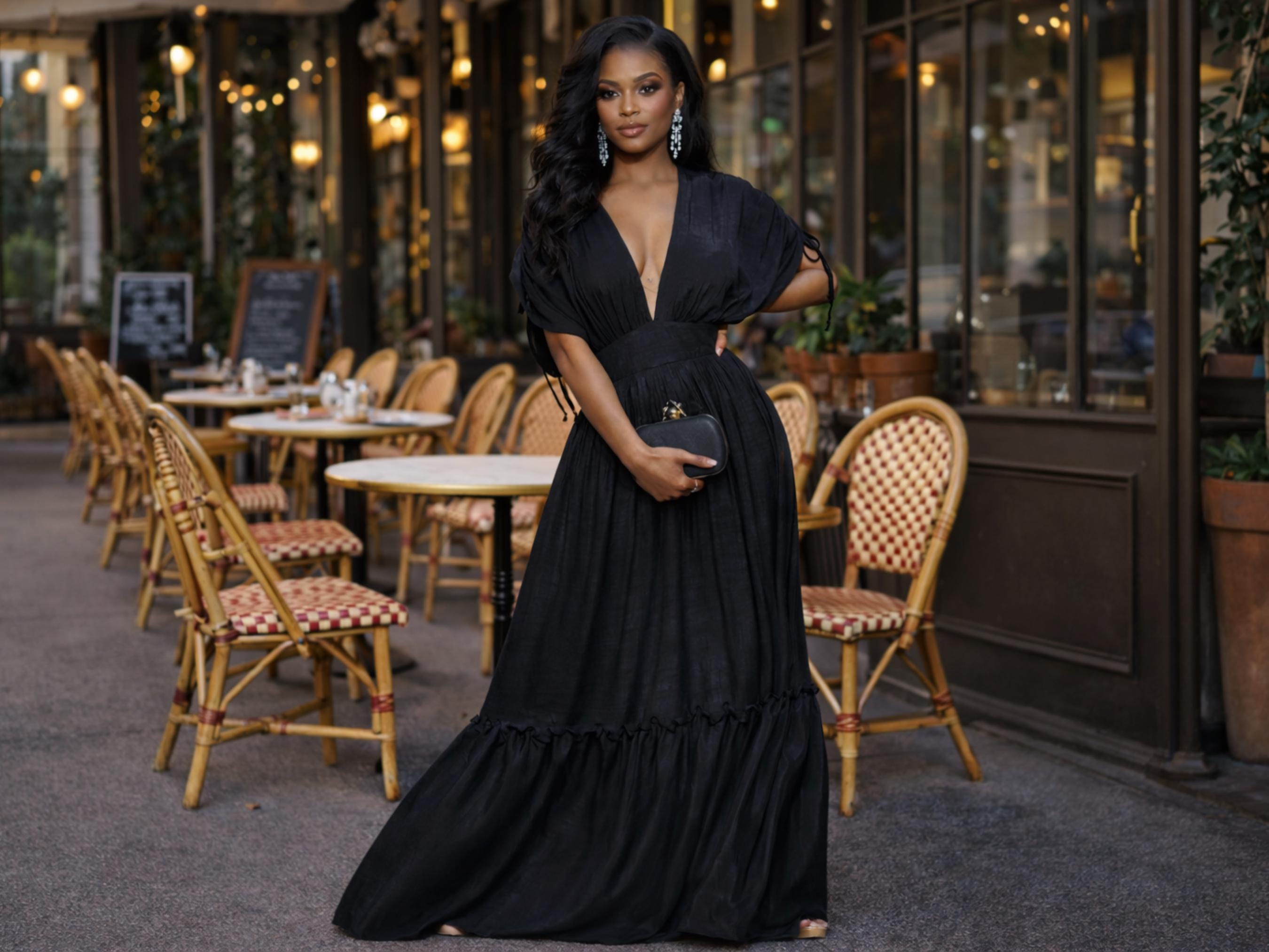knee length dresses for ladies Opulent Halterneck Layered Maxi Dress Black