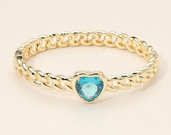 Chunky Heart Link Bracelet – Black or Blue Gemstone