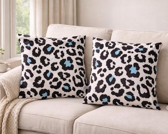 Leopard Print Pillow Cover Set, Blue Accent, 16x16