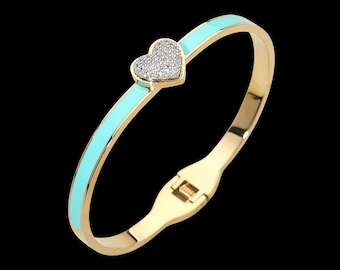 Enamel Heart Bangle Bracelet – Red or Turquoise