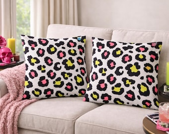 Leopard Print Pillow Cover Set, Modern Accent Throw Pillows, 16x16