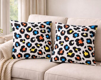 Leopard Print Pillow Cover Set, Modern Accent Throw Pillows, 16x16